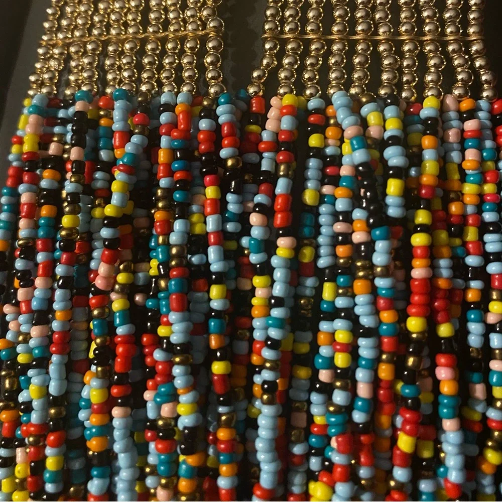 Beautiful Multicolored & Gold 20 Strand Seed Bead Statement Necklace 27”